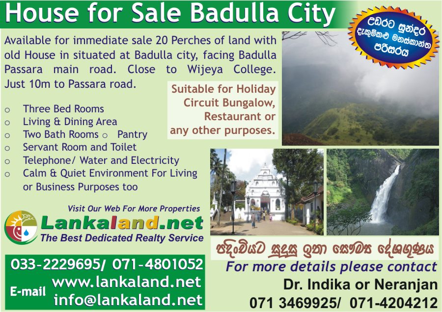 Badulla House for sale/rent