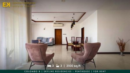 Living Room - 3 Bedroom Penthouse Apartment For Rent in Skyline Residencies | 3100 sq.ft | Colombo 8 | EK-1292
