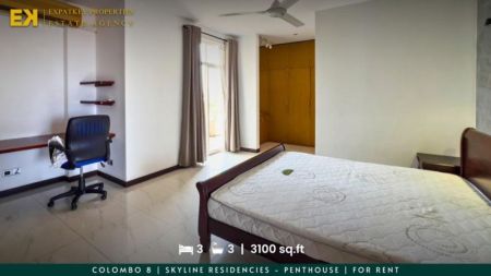 Bedroom - 3 Bedroom Penthouse Apartment For Rent in Skyline Residencies | 3100 sq.ft | Colombo 8 | EK-1292