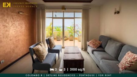 Living Room - 3 Bedroom Penthouse Apartment For Rent in Skyline Residencies | 3100 sq.ft | Colombo 8 | EK-1292