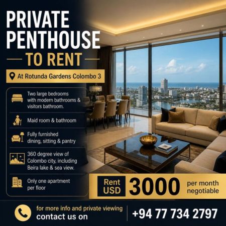 Living Room - Private Penthouse For Rent – Rotunda Gardens, Colombo 03