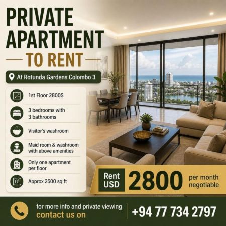Living Room - Private Apartment For Rent – Rotunda Gardens, Colombo 03