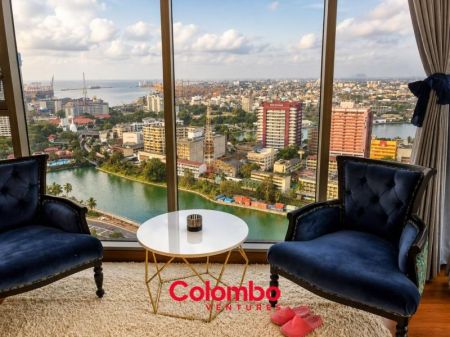 Living Room - ONE GALLE FACE - 2 Room East Tower Type-E Fully Furnished Luxury Apartment for RENT –  Shangri-la, Col.2  (AR-222)