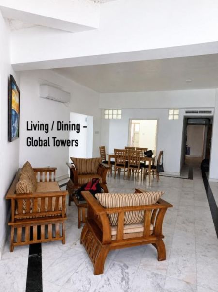 Living Room - 3 Bedroom Fully Furnished Luxury Apartment for Rent - Colombo 6, Global Towers | LKR 350,000 Per Month (EM1033)