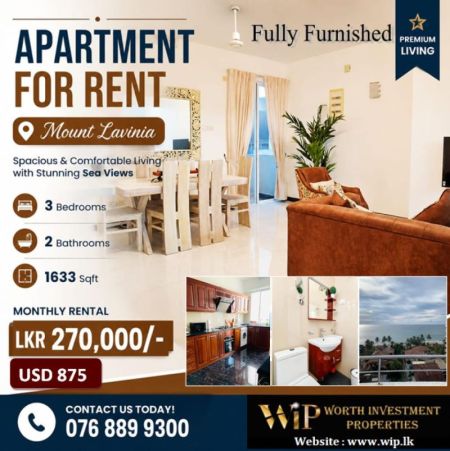 Living Room - Mount Lavinia - 3 Bedroom Apartment (Fully Furnished) for RENT - Rs.270,000/- (Per Month)