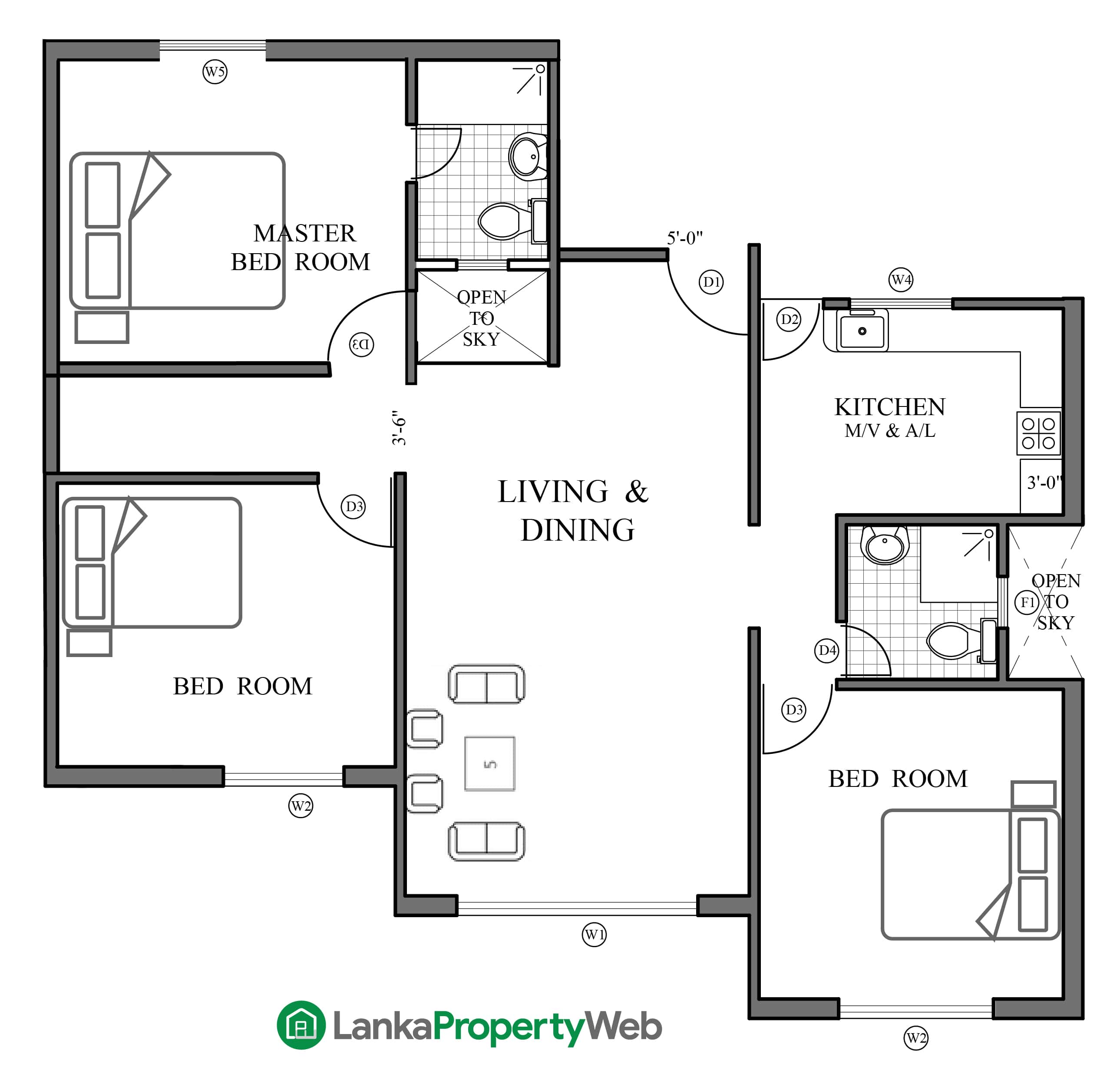 Featured image of post Simple 3 Bedroom House Plans Sri Lanka : A three bedroom house is a great marriage of space and style, leaving room for growing families or entertaining guests.